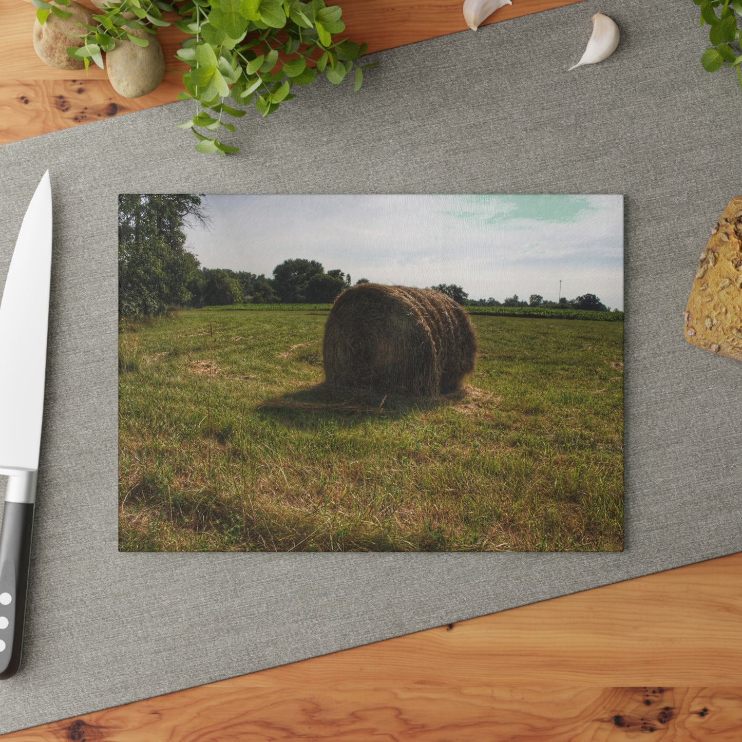 U R There Photography Summer Haybales II Rustic Farmhouse Tempered-Glass Cutting Board