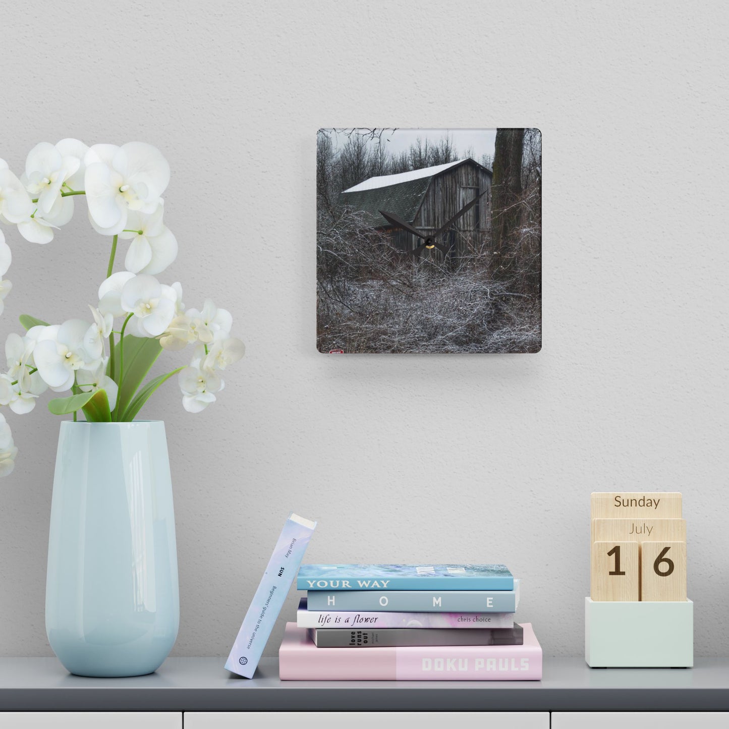 U R There Photography Saginaw Road Grey Rustic Farmhouse Acrylic Analog Wall Clock