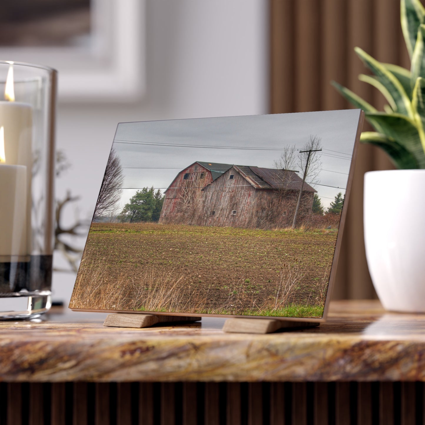 U R There Photography Bowers Road Grey Duo I Rustic Farmhouse Decorative Ceramic Tile