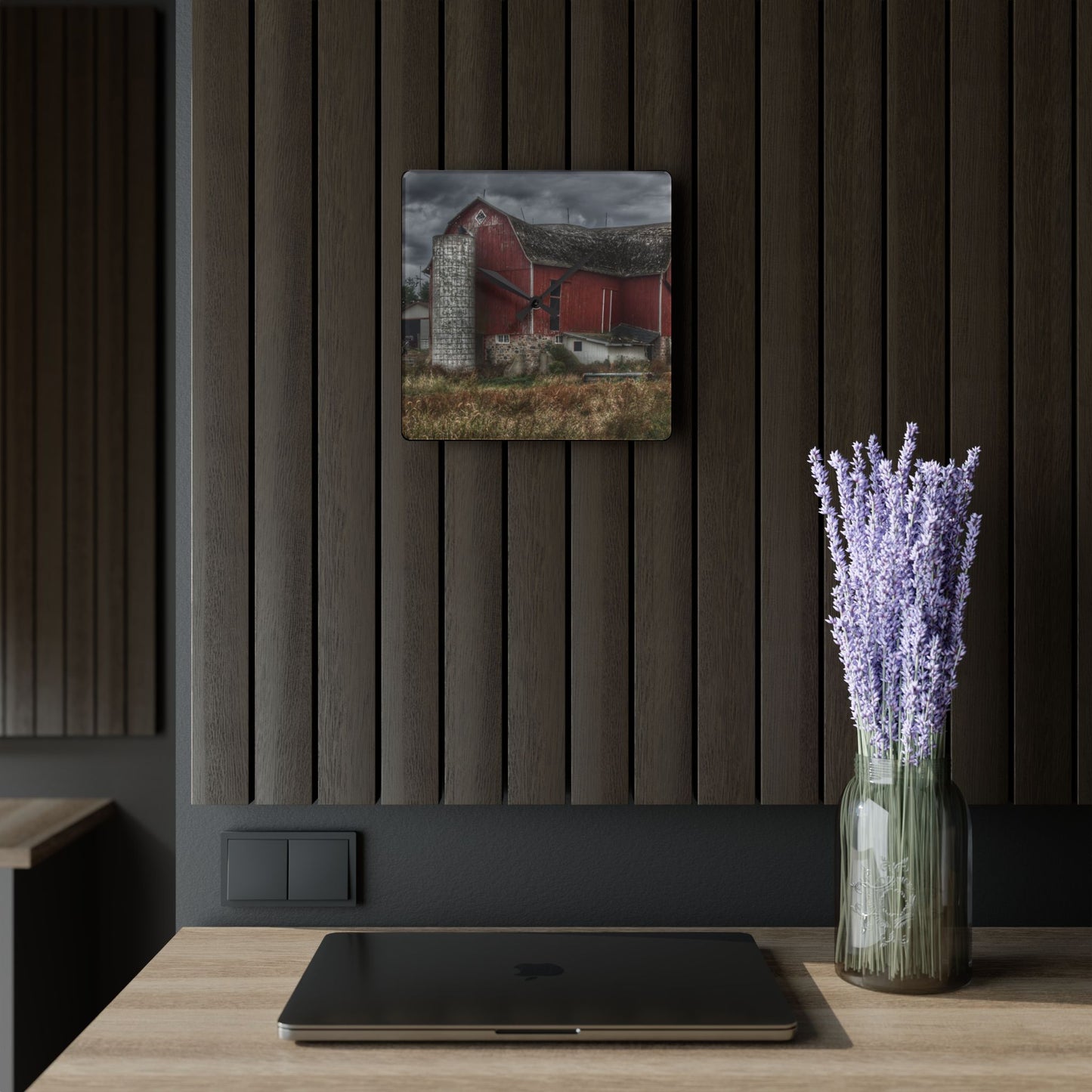 U R There Photography Hurd Corners Red II Rustic Farmhouse Acrylic Analog Wall Clock