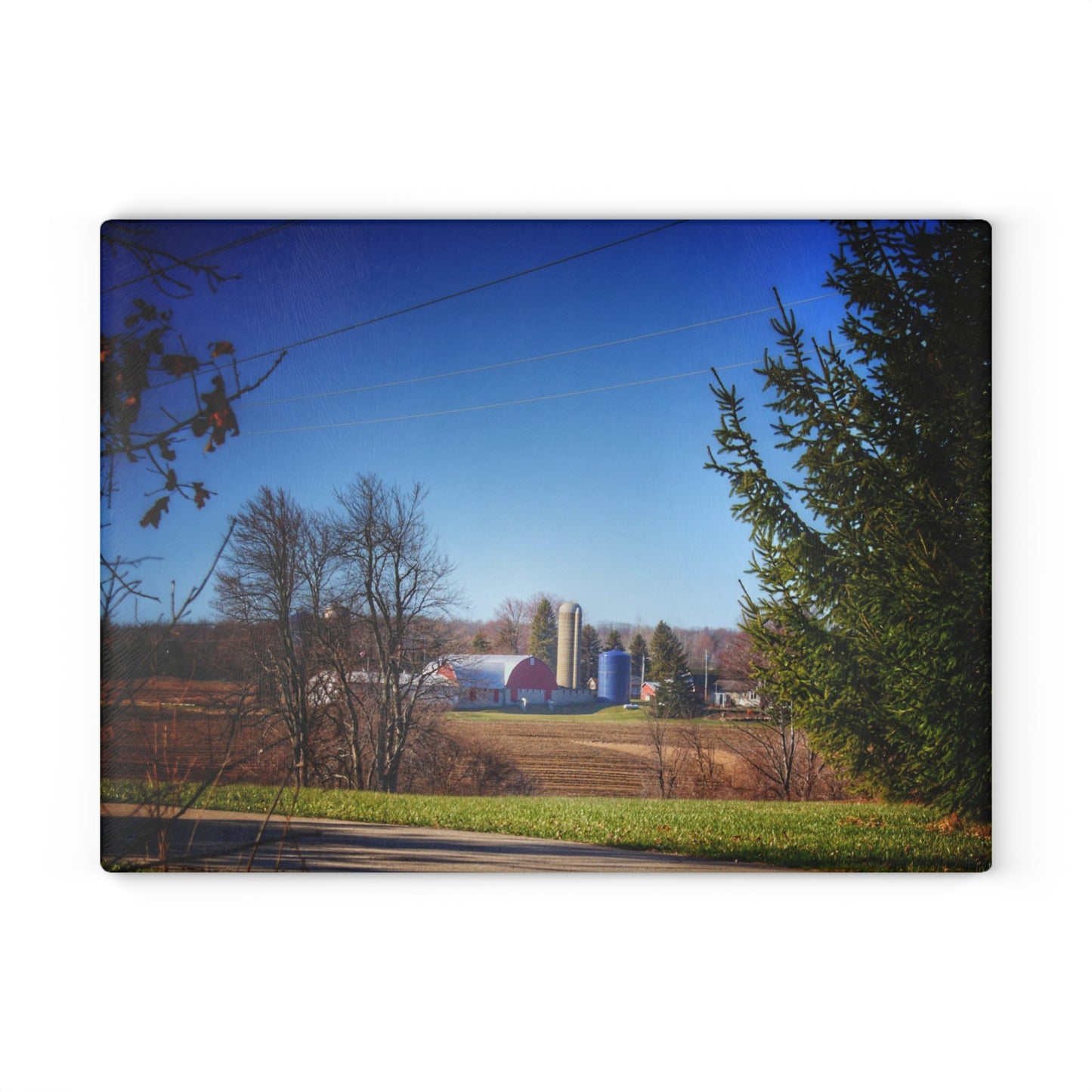 U R There Photography Across the Field on Brocker Road Rustic Farmhouse Tempered-Glass Cutting Board