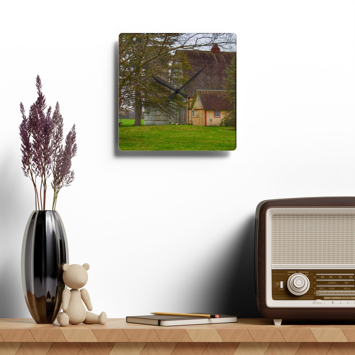 U R There Photography Romeo Van Dyke Grey Rustic Farmhouse Acrylic Analog Wall Clock
