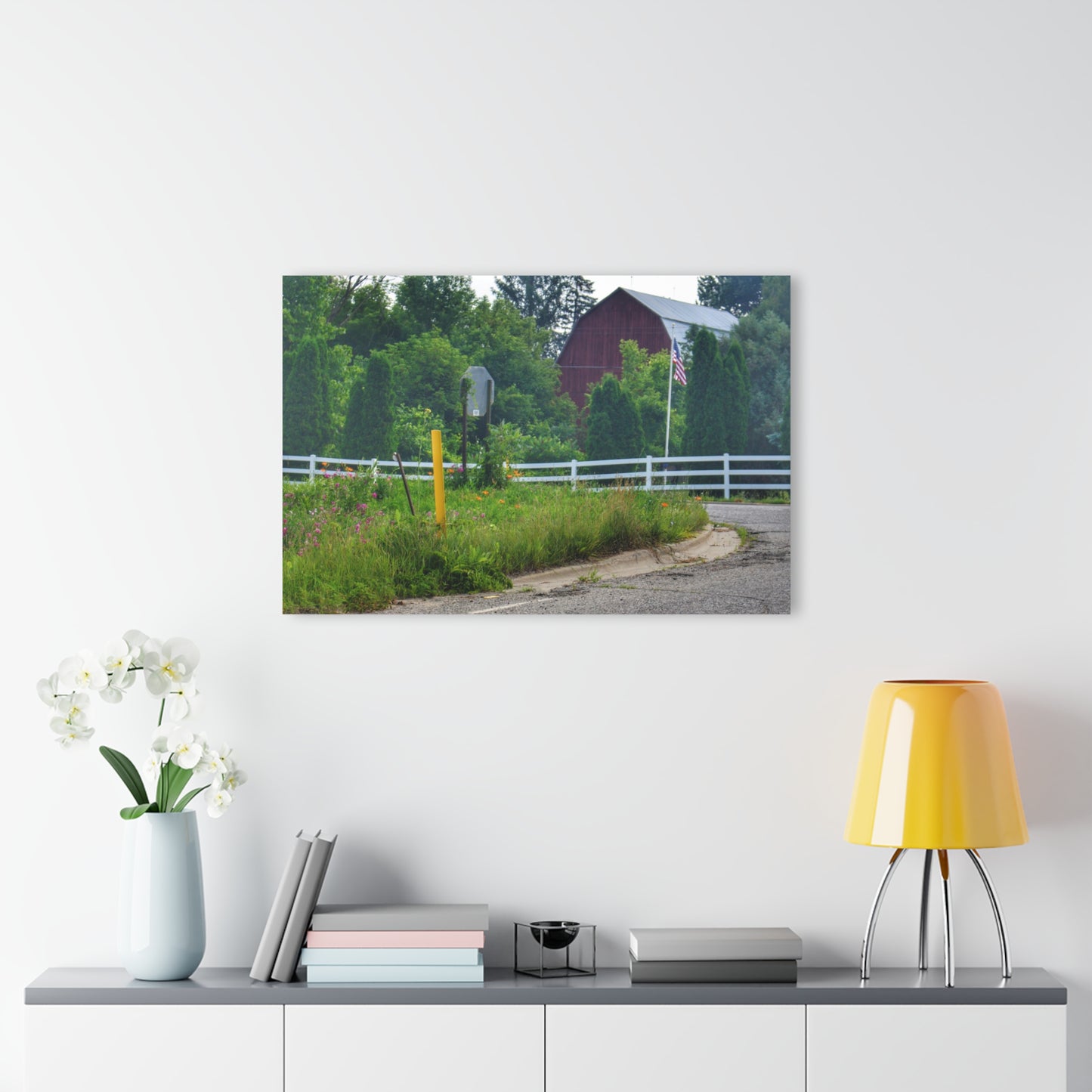 U R There Photography Sutton Road Red and Old Glory Rustic Farmhouse Acrylic Wall Print