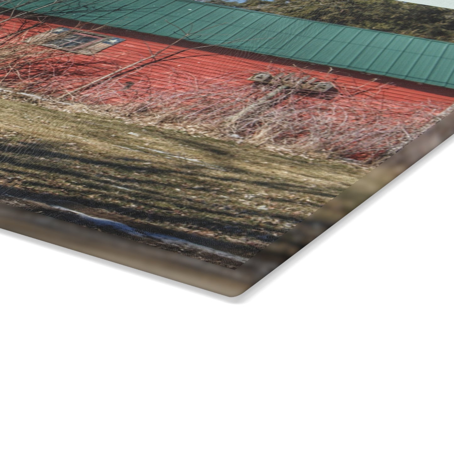 U R There Photography Roadside Reds Rustic Farmhouse Tempered-Glass Cutting Board