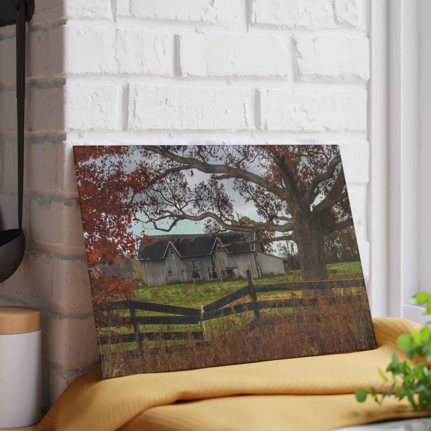U R There Photography Green Road Grey Beyond the Oak Rustic Farmhouse Tempered-Glass Cutting Board