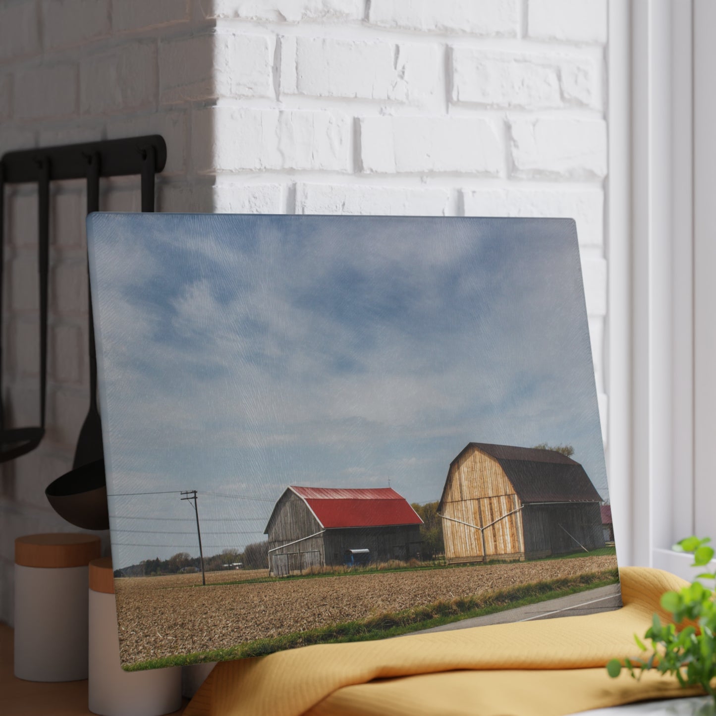 U R There Photography Unionville Center Street Greys Rustic Farmhouse Tempered-Glass Cutting Board