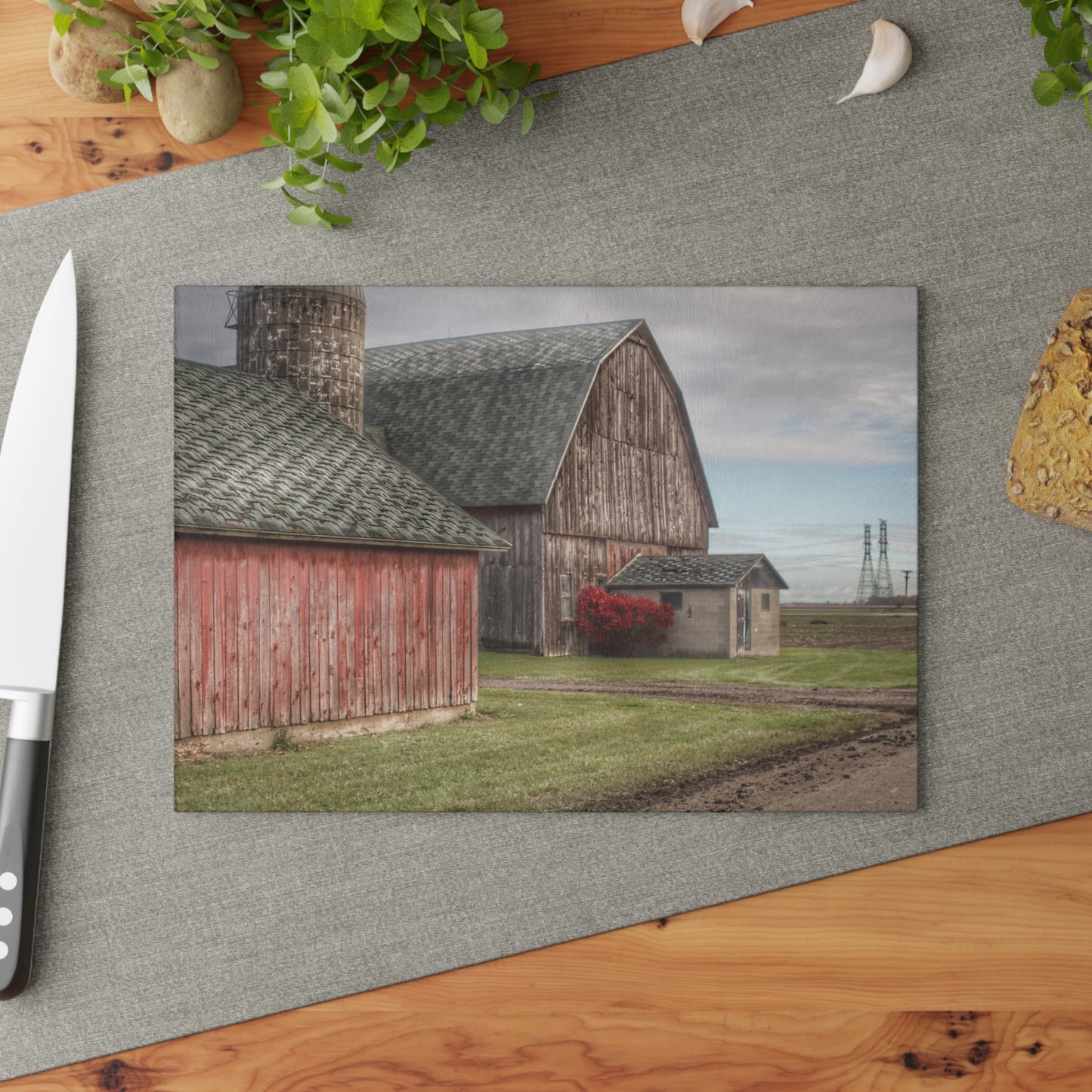 U R There Photography Roedel Roadside Reds III Rustic Farmhouse Tempered-Glass Cutting Board