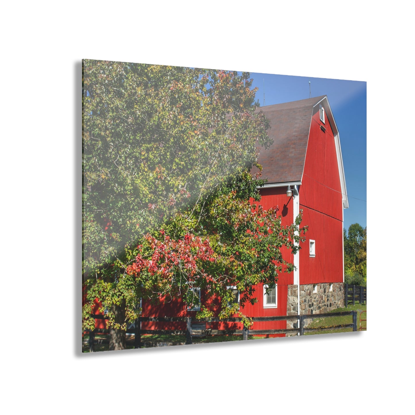 U R There Photography Oakwood Road Red Rustic Farmhouse Acrylic Wall Print