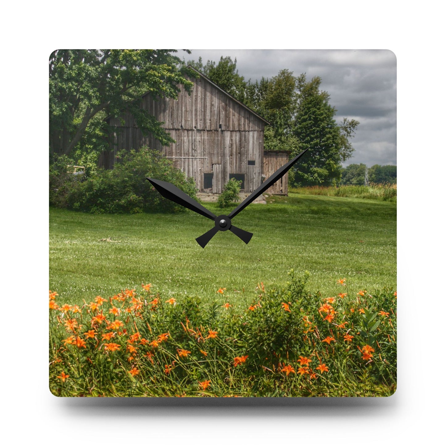 U R There Photography Millington Road Lilly Grey Rustic Farmhouse Acrylic Analog Wall Clock