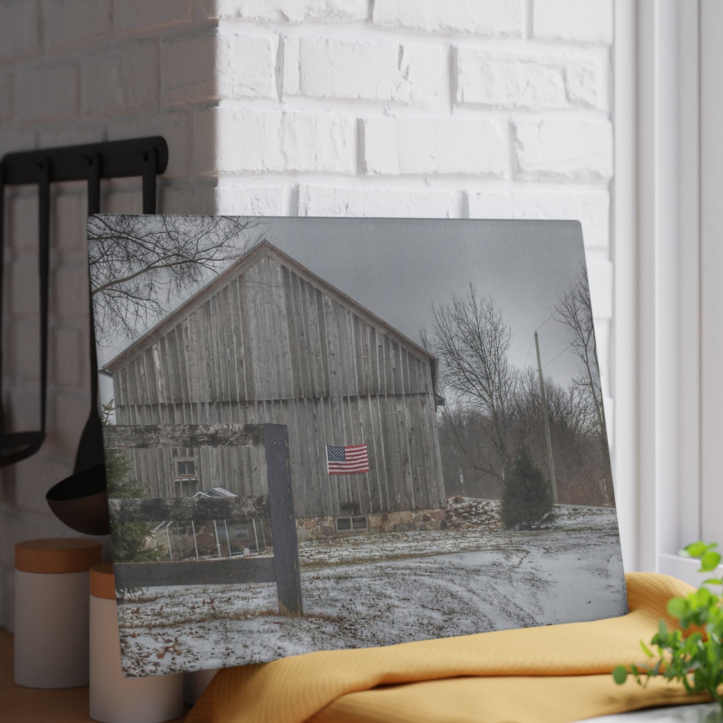 U R There Photography Sutton Road Patriot Grey I Rustic Farmhouse Tempered-Glass Cutting Board