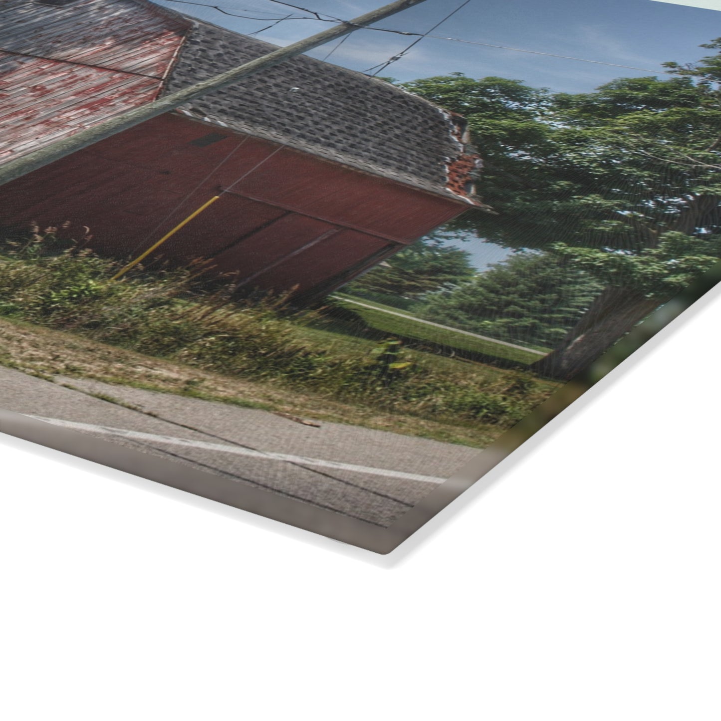 U R There Photography Roods Lake Road Red II Rustic Farmhouse Tempered-Glass Cutting Board