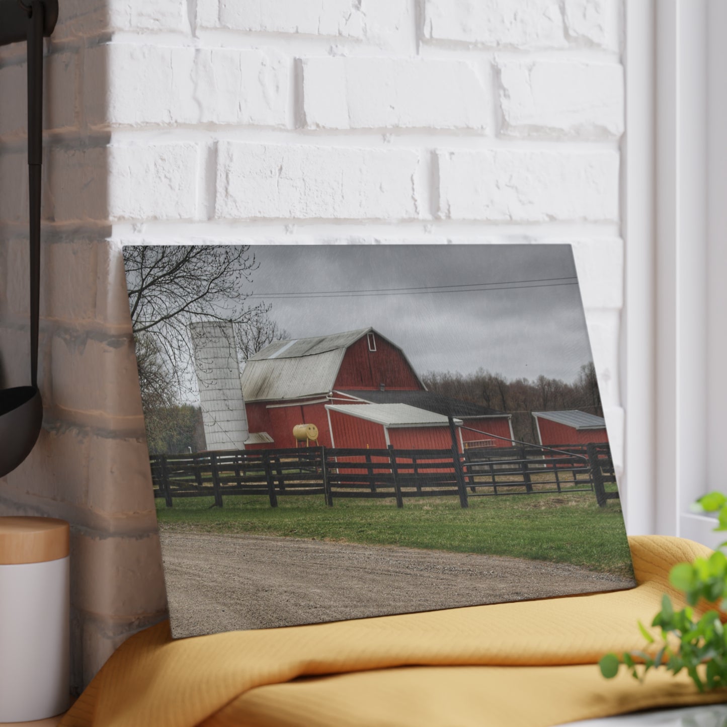 U R There Photography West Lake Road Happy Barn Rustic Farmhouse Tempered-Glass Cutting Board