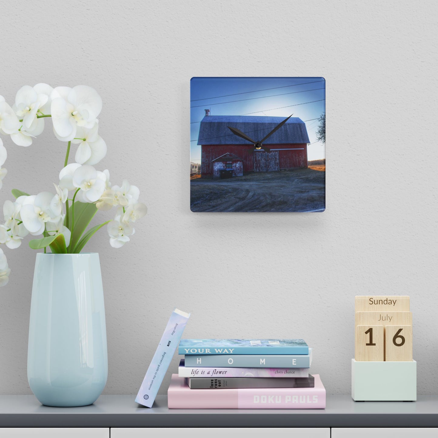 U R There Photography Rochester Red on a Spring Morning Rustic Farmhouse Acrylic Analog Wall Clock