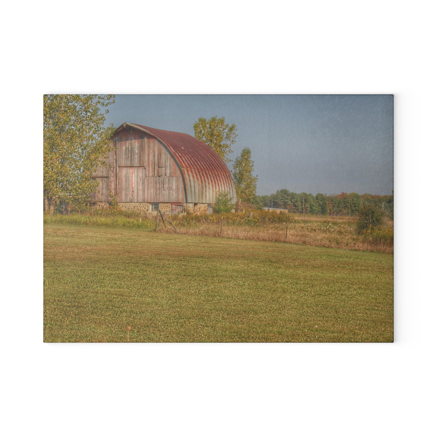 U R There Photography Snover Quonset Grey Rustic Farmhouse Tempered-Glass Cutting Board