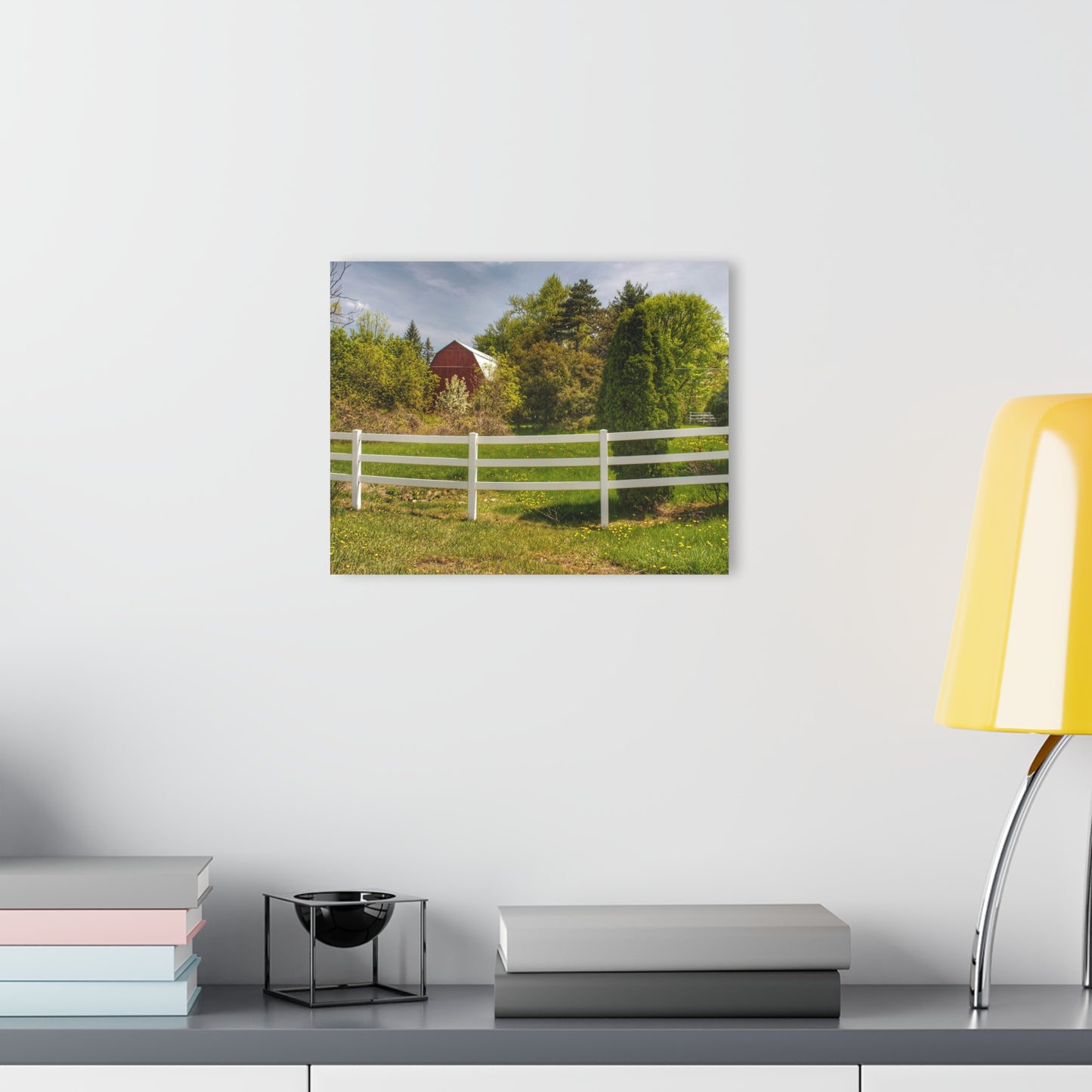U R There Photography Sutton Road Red Beyond the Fence Rustic Farmhouse Acrylic Wall Print