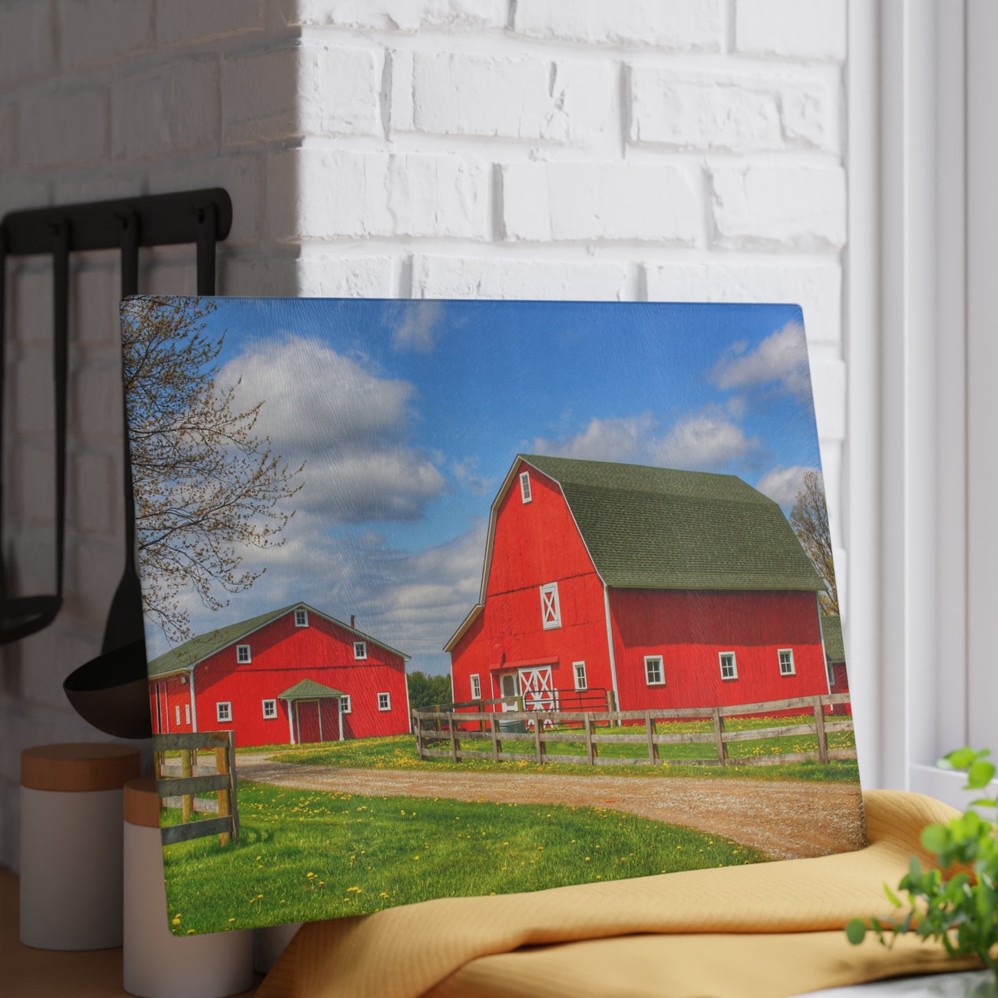 U R There Photography Sohn Road Reds Rustic Farmhouse Tempered-Glass Cutting Board