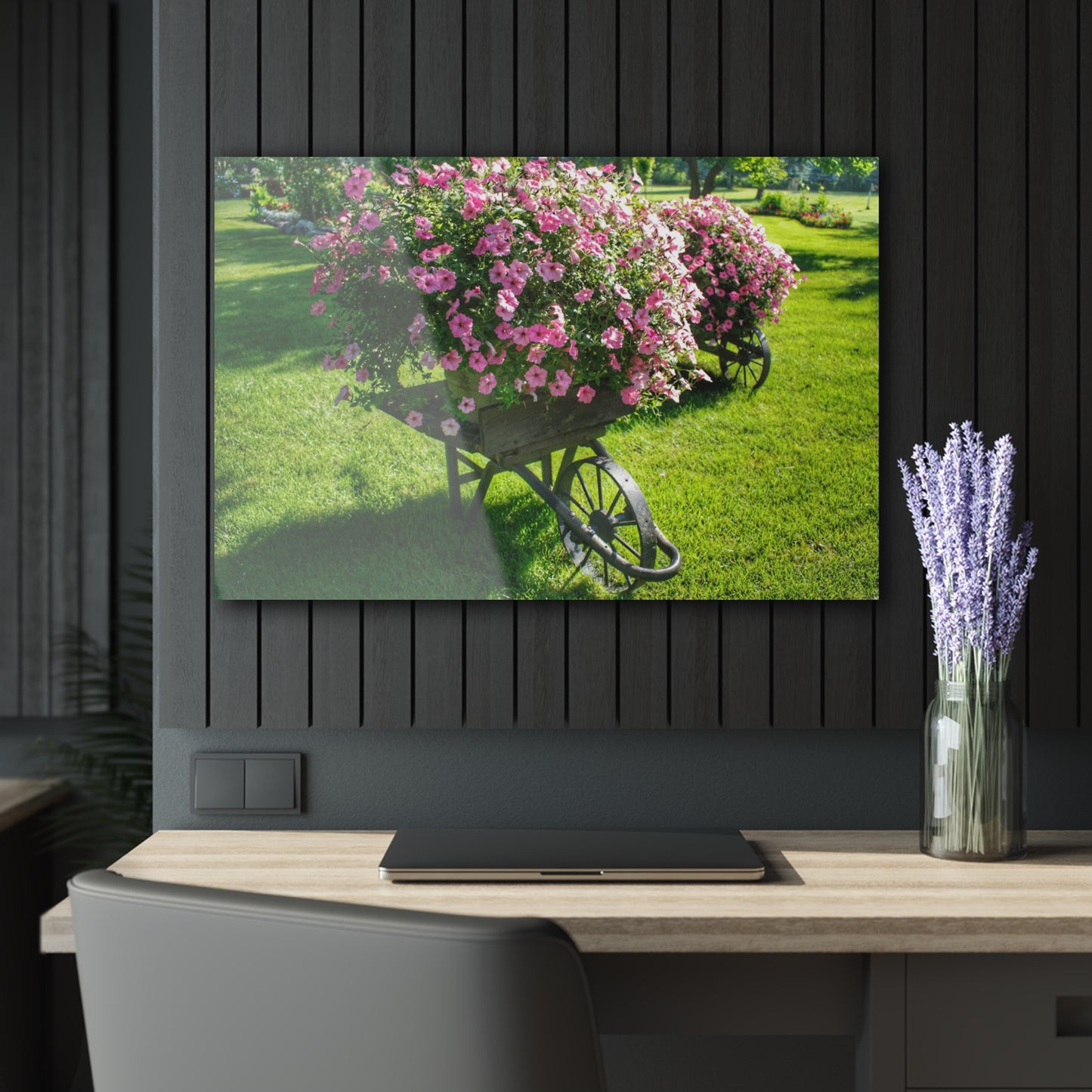 U R There Photography Wheelbarrow Full of Flowers Rustic Farmhouse Acrylic Wall Print