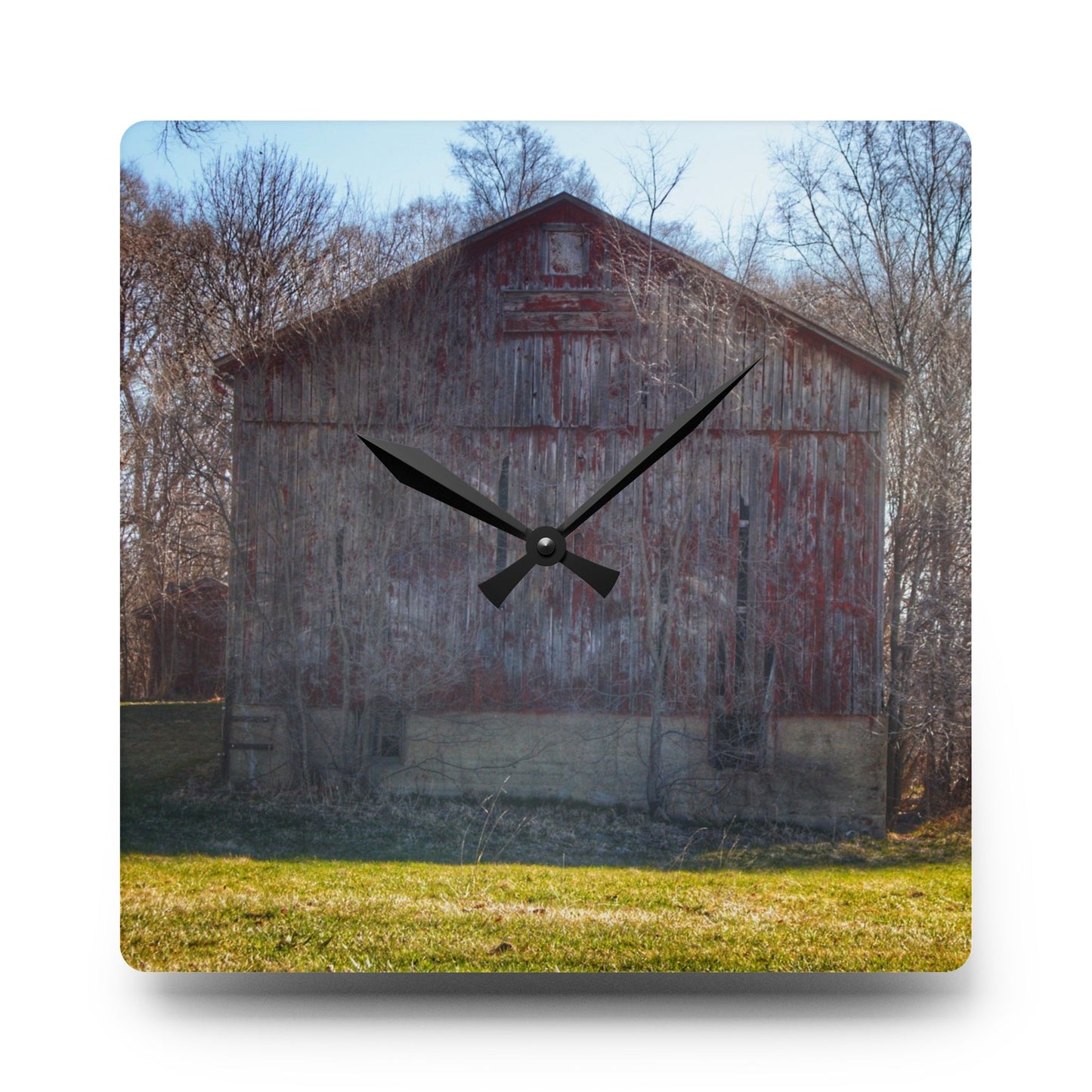 U R There Photography M-15 Red Rustic Farmhouse Acrylic Analog Wall Clock