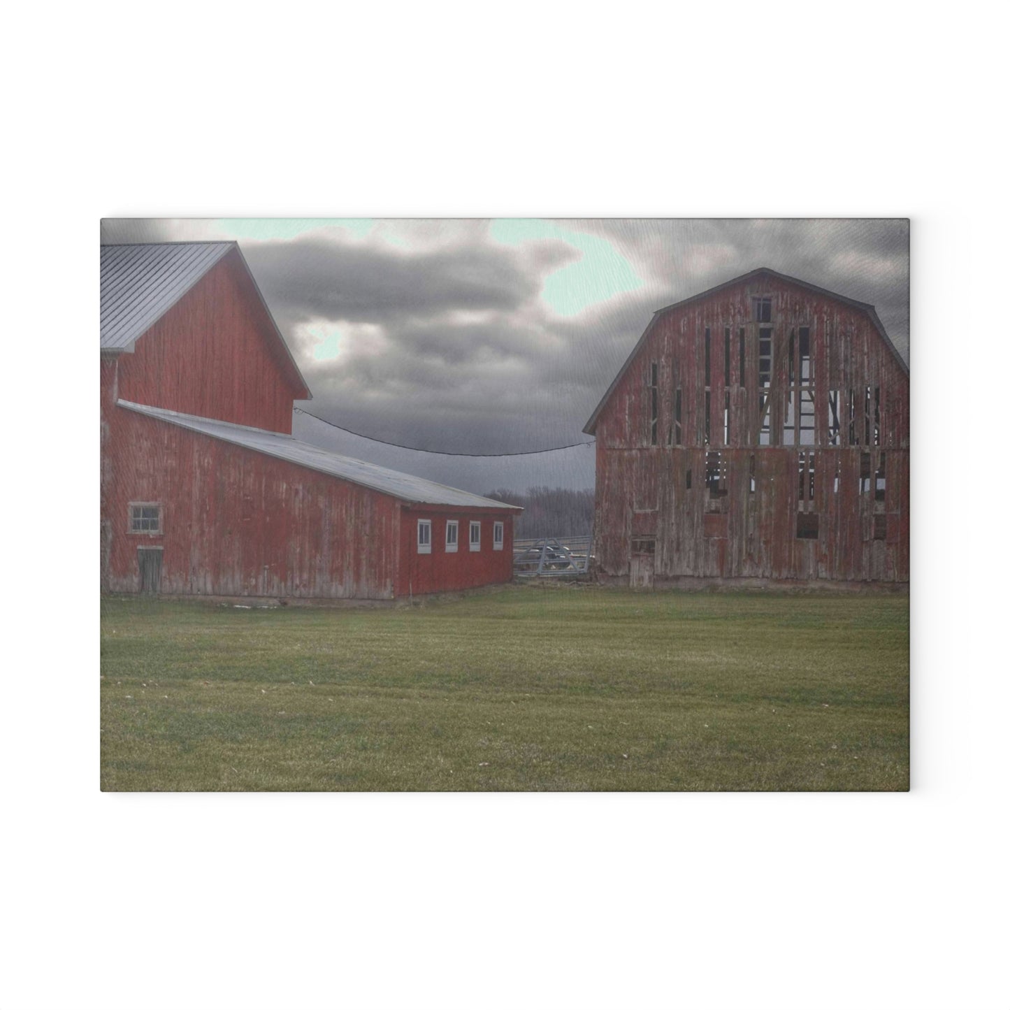 U R There Photography Church Road Reds Rustic Farmhouse Tempered-Glass Cutting Board