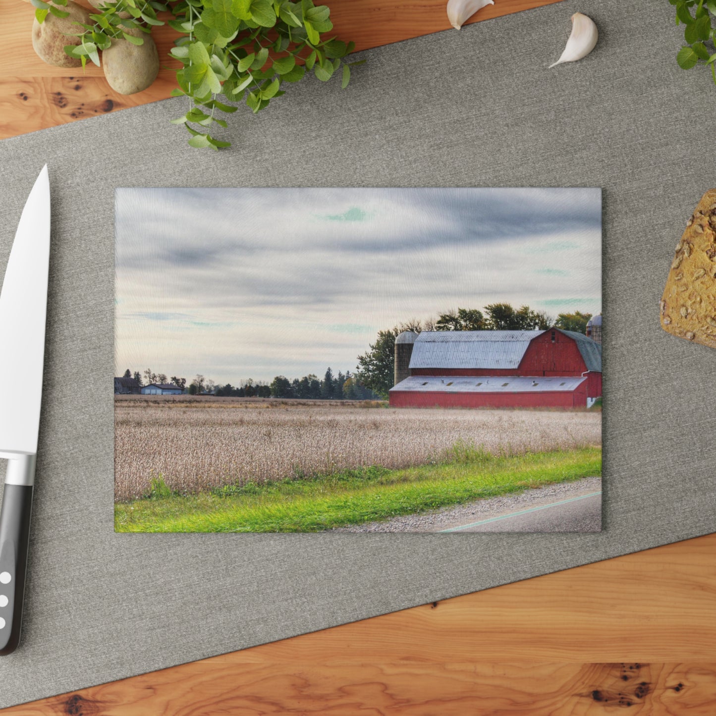 U R There Photography Brown City Red II Rustic Farmhouse Tempered-Glass Cutting Board