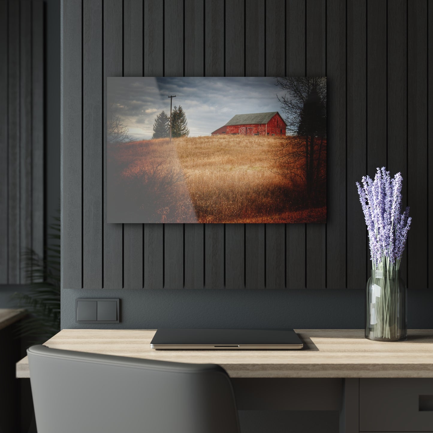 U R There Photography Grey Road Hillside Red II Rustic Farmhouse Acrylic Wall Print