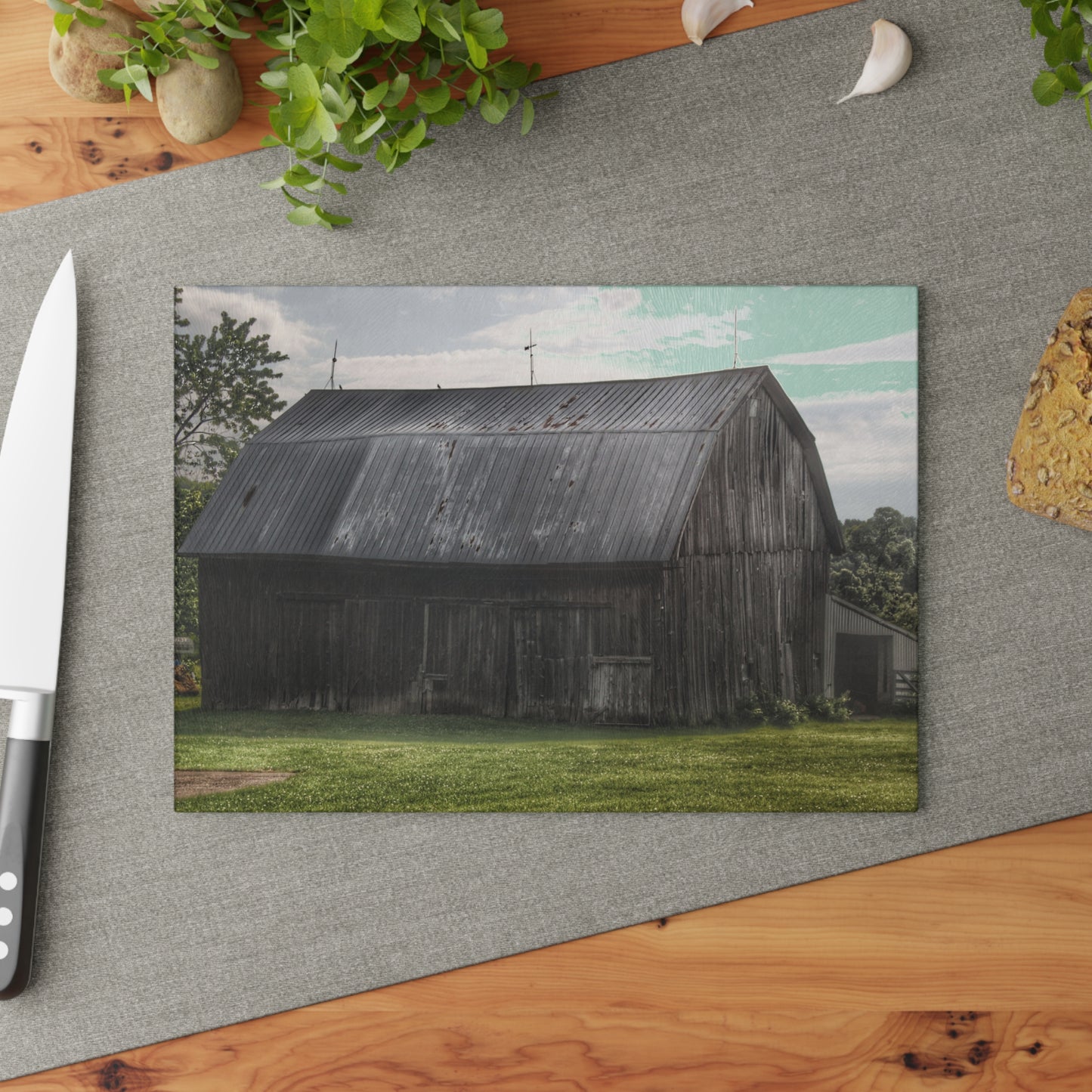 U R There Photography Rich Road Grey Rustic Farmhouse Tempered-Glass Cutting Board