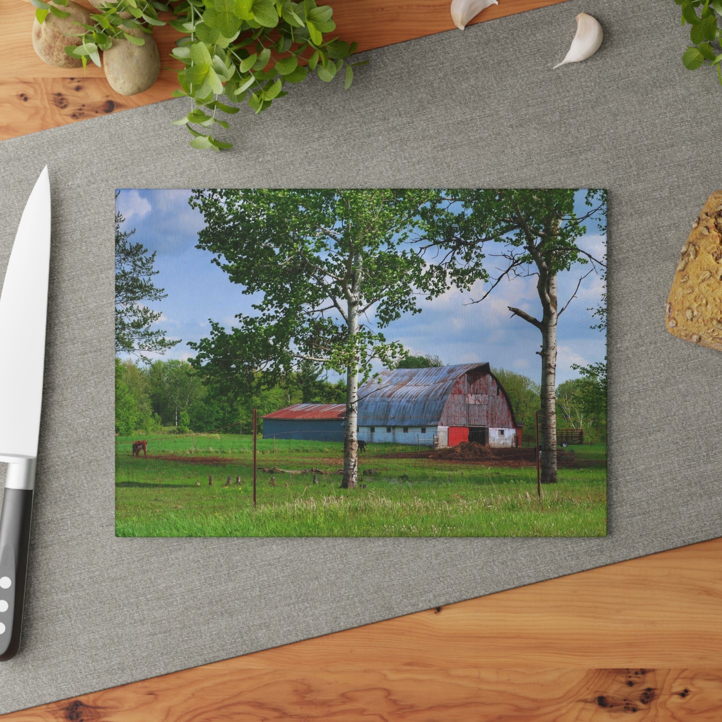 U R There Photography Shepard Road Hillman Red Rustic Farmhouse Tempered-Glass Cutting Board