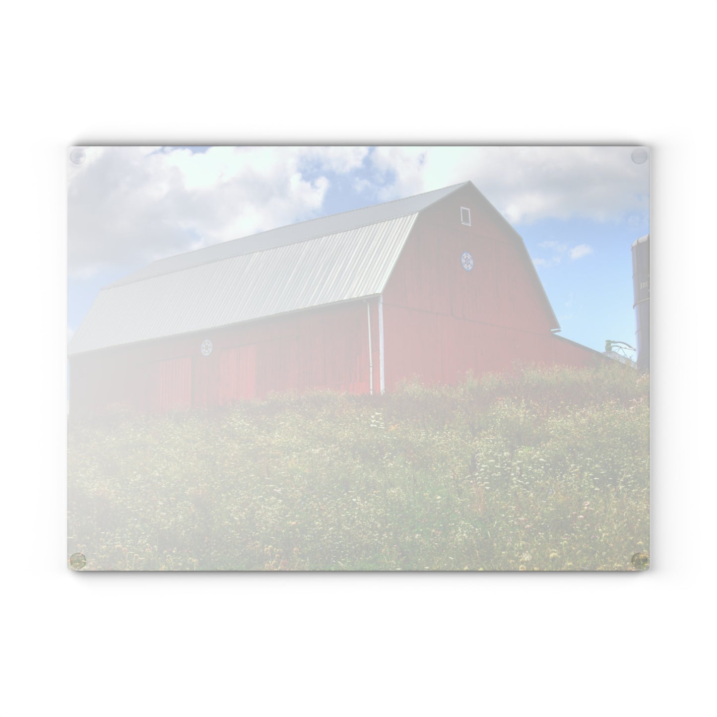 U R There Photography South Henderson Road Hilltop Red III Rustic Farmhouse Tempered-Glass Cutting Board