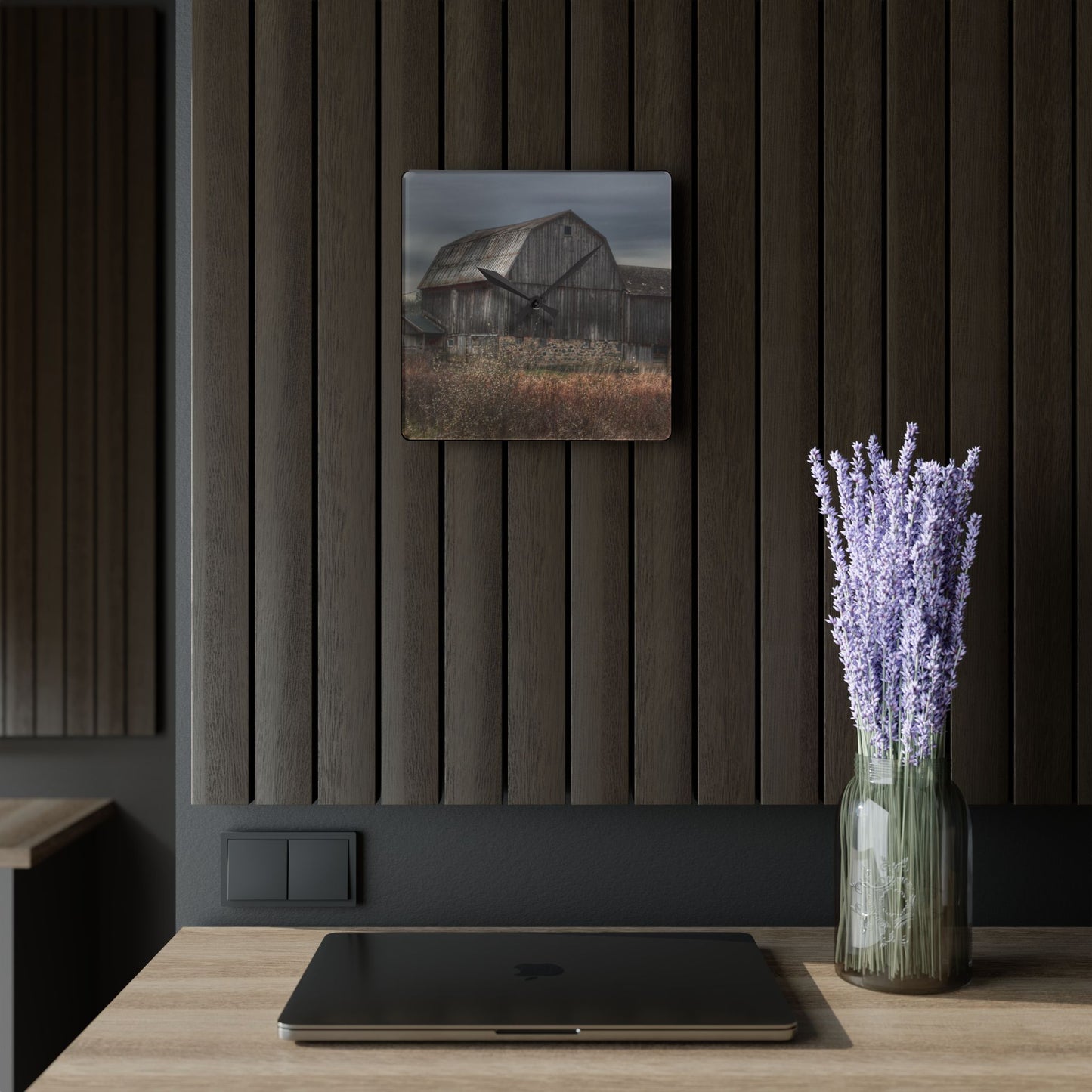 U R There Photography Majestic Grey Rustic Farmhouse Acrylic Analog Wall Clock