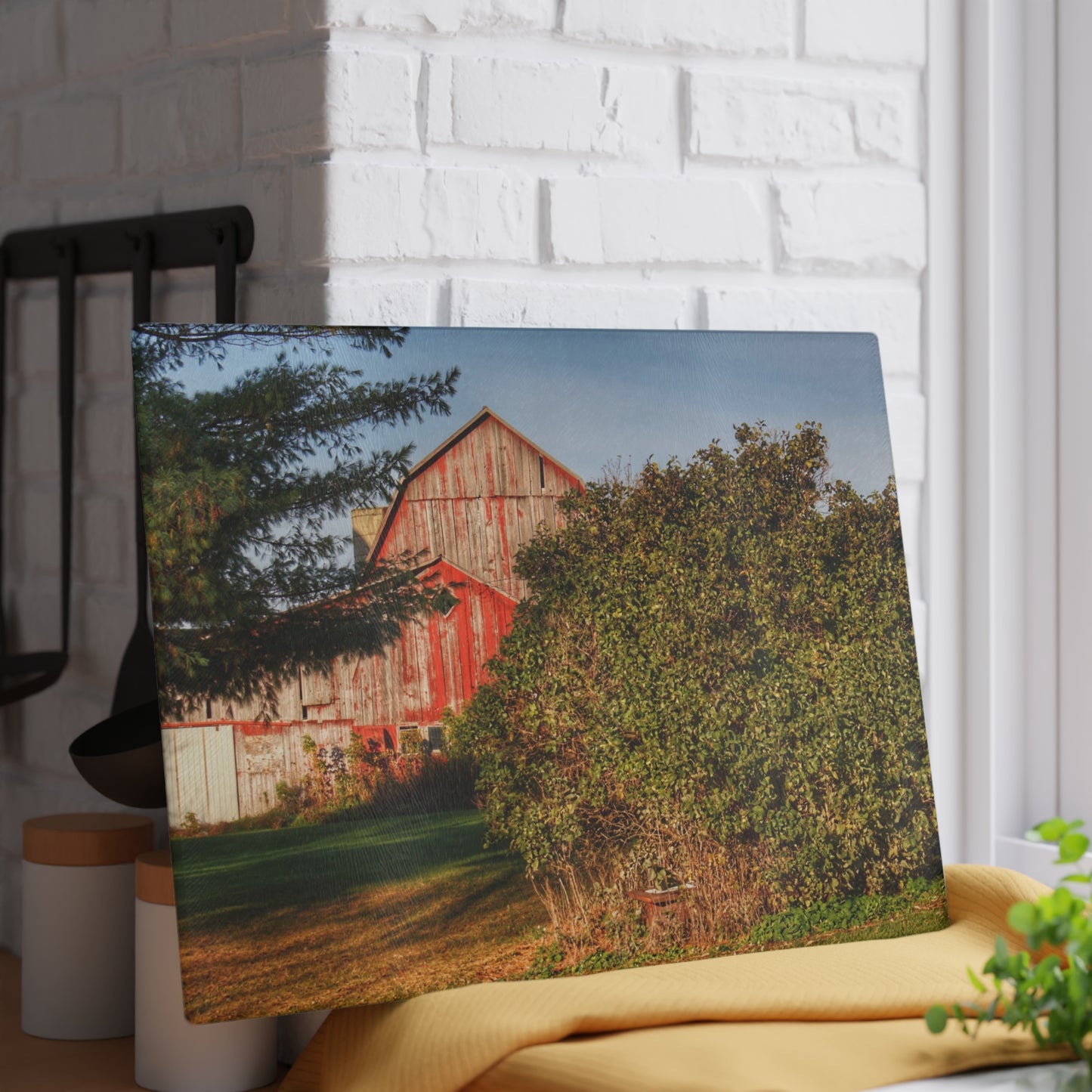 U R There Photography Cade Road Red II Rustic Farmhouse Tempered-Glass Cutting Board