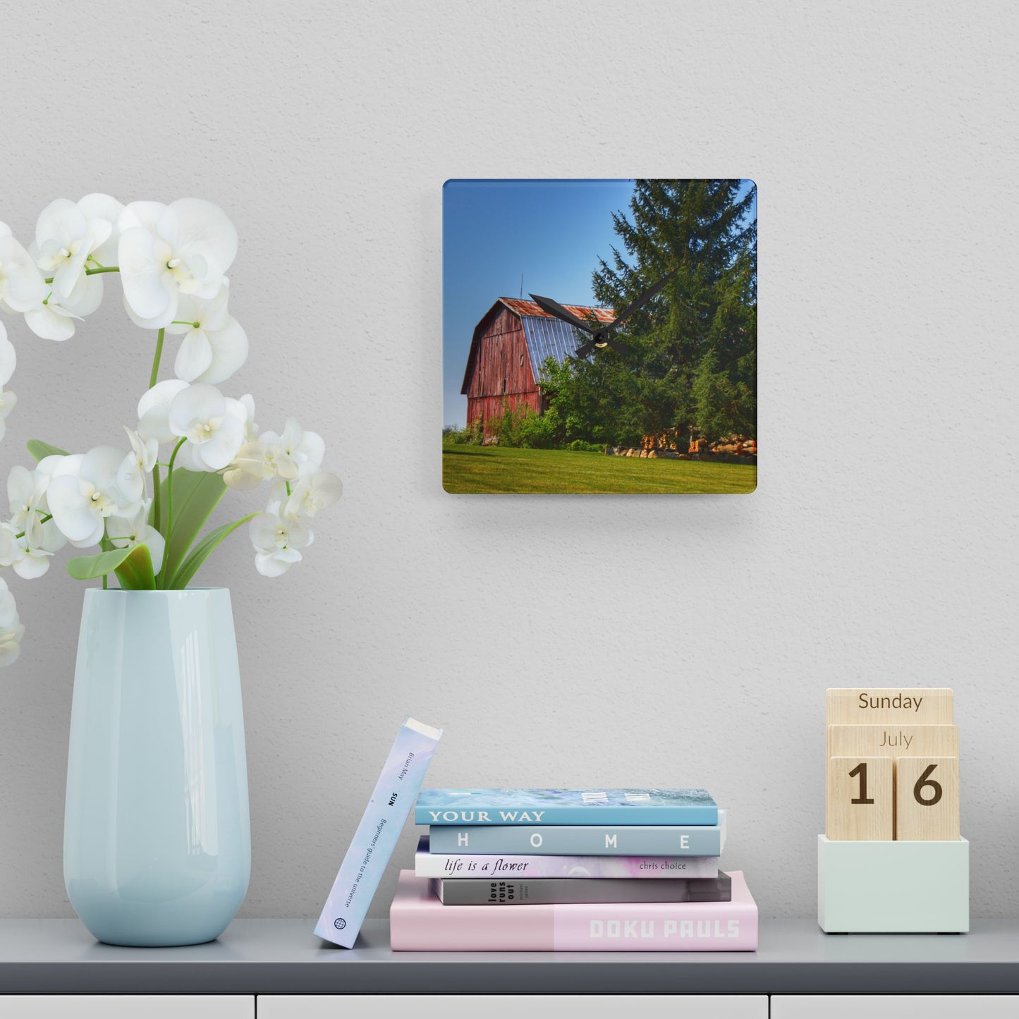 U R There Photography Mushroom Road Hidden Red Rustic Farmhouse Acrylic Analog Wall Clock