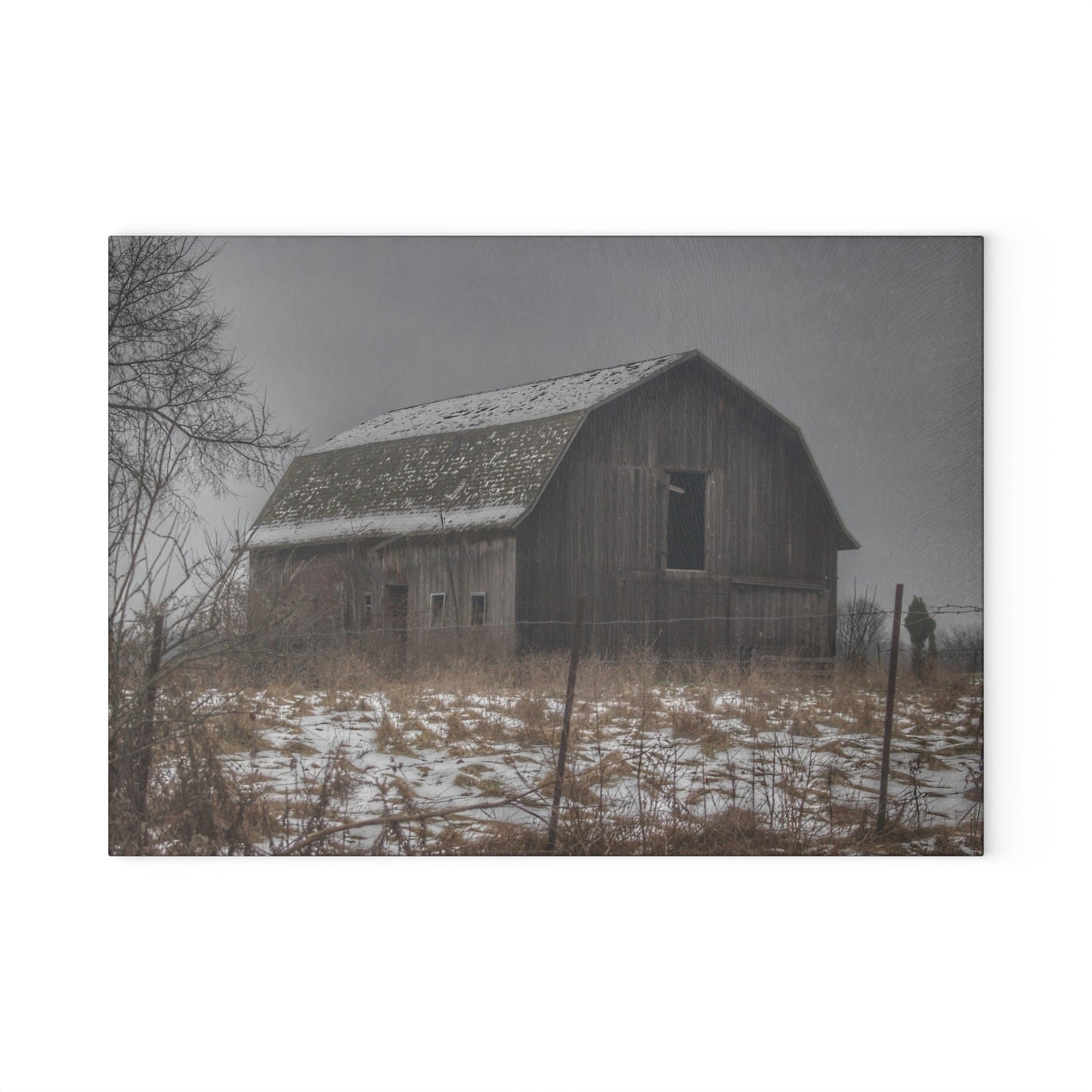 U R There Photography South Kirk Road Grey Rustic Farmhouse Tempered-Glass Cutting Board