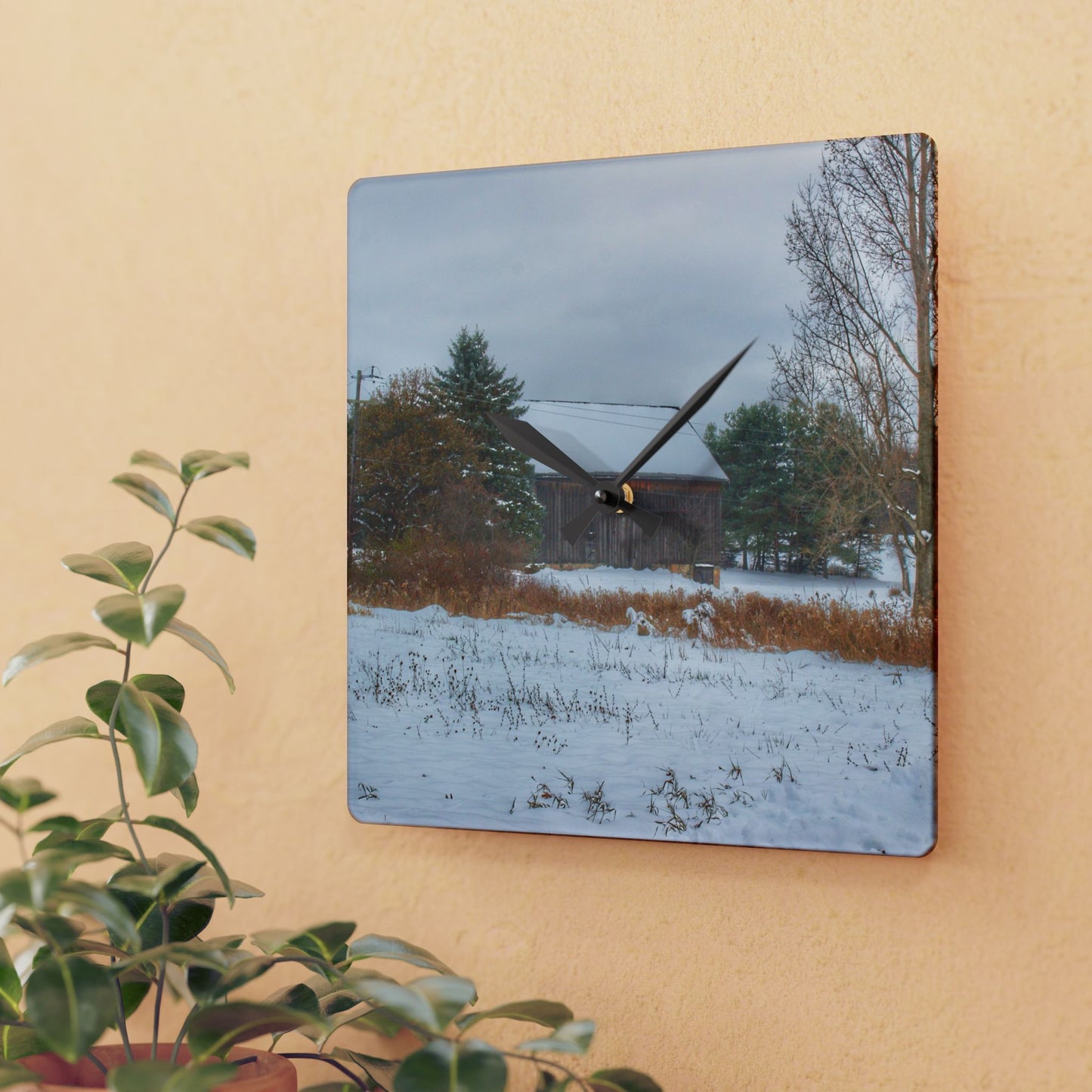 U R There Photography Hosner Road Grey in Winter Rustic Farmhouse Acrylic Analog Wall Clock