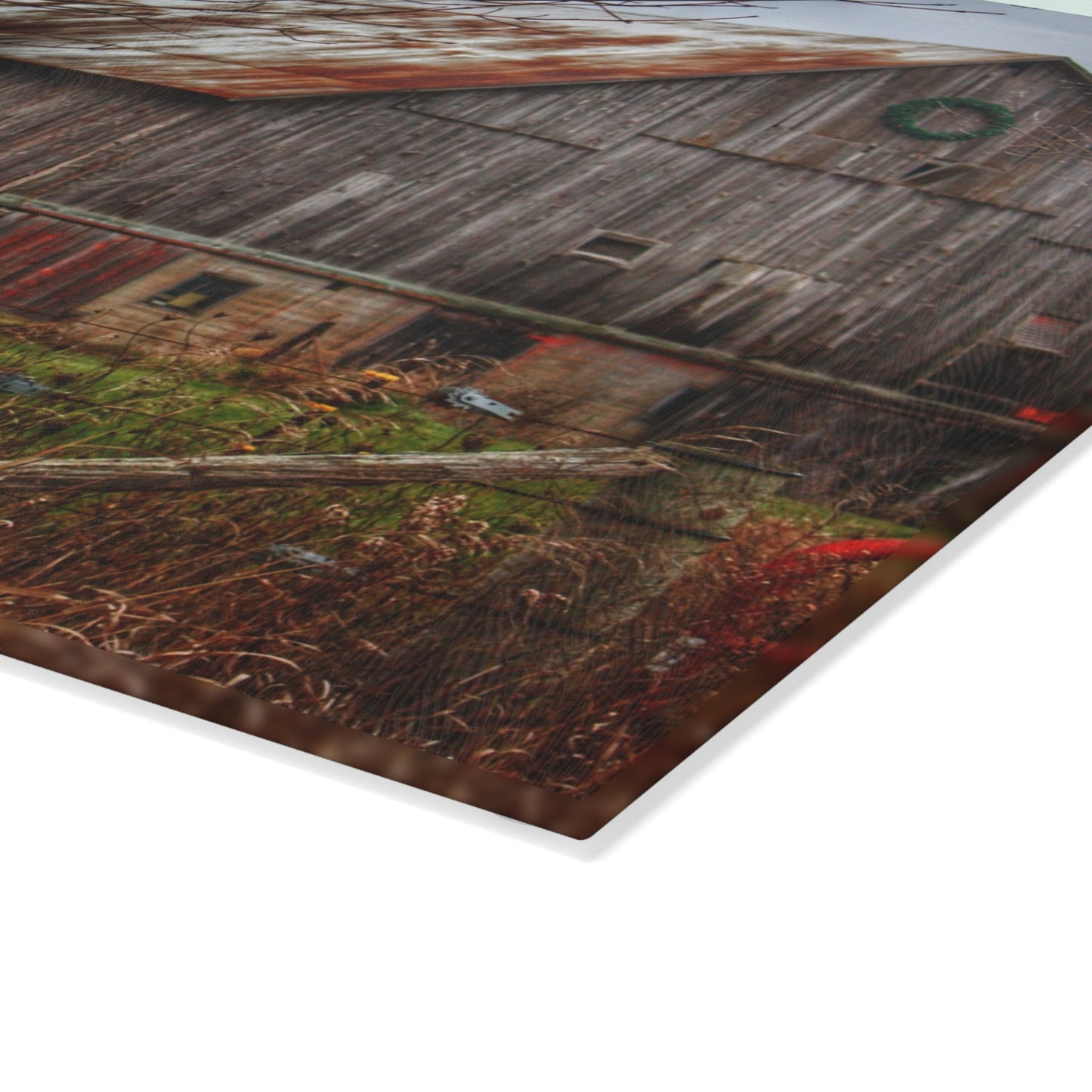 U R There Photography Churchill Christmas Barn II Rustic Farmhouse Tempered-Glass Cutting Board