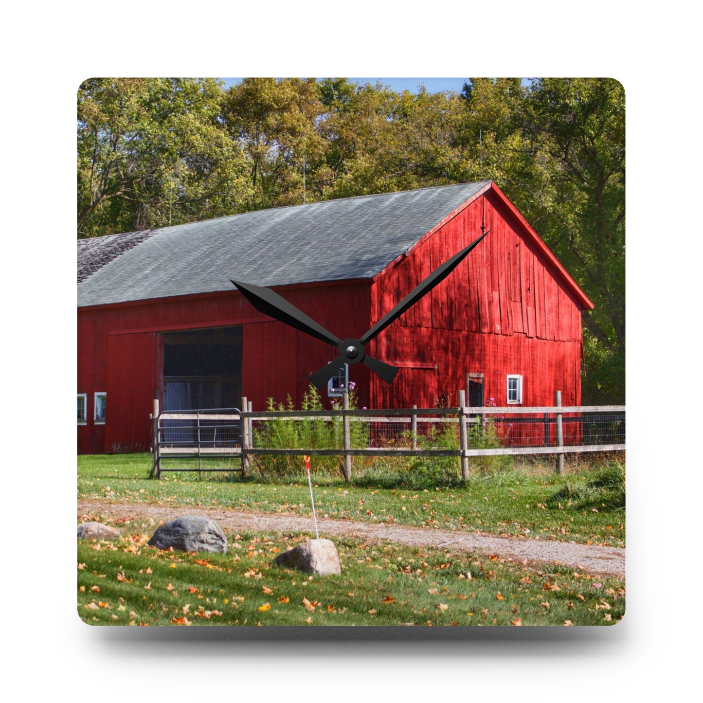 U R There Photography Hough Road Red II Rustic Farmhouse Acrylic Analog Wall Clock