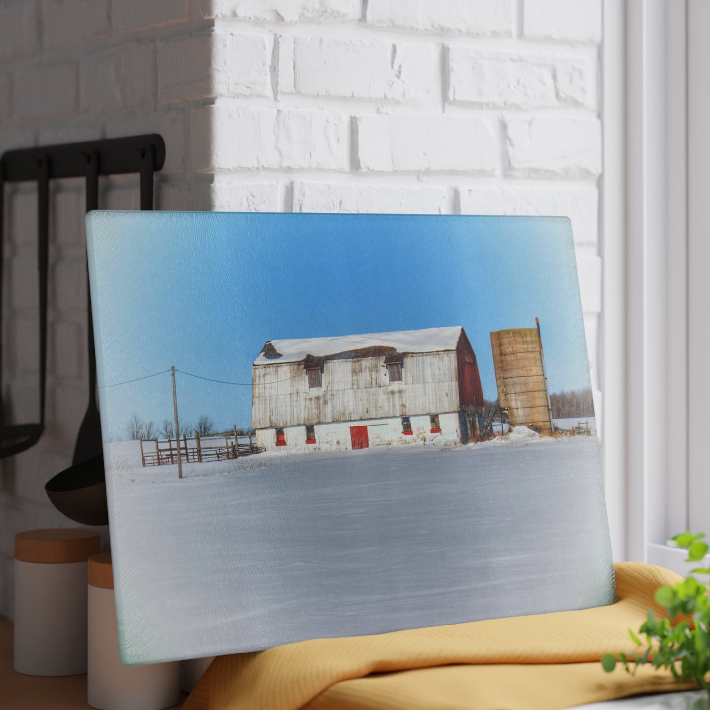 U R There Photography Bay City - Forestville Block Red Rustic Farmhouse Tempered-Glass Cutting Board