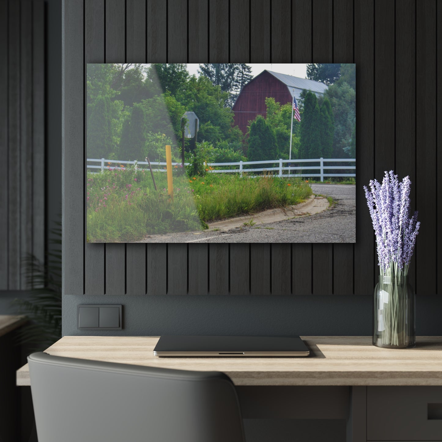 U R There Photography Sutton Road Red and Old Glory Rustic Farmhouse Acrylic Wall Print