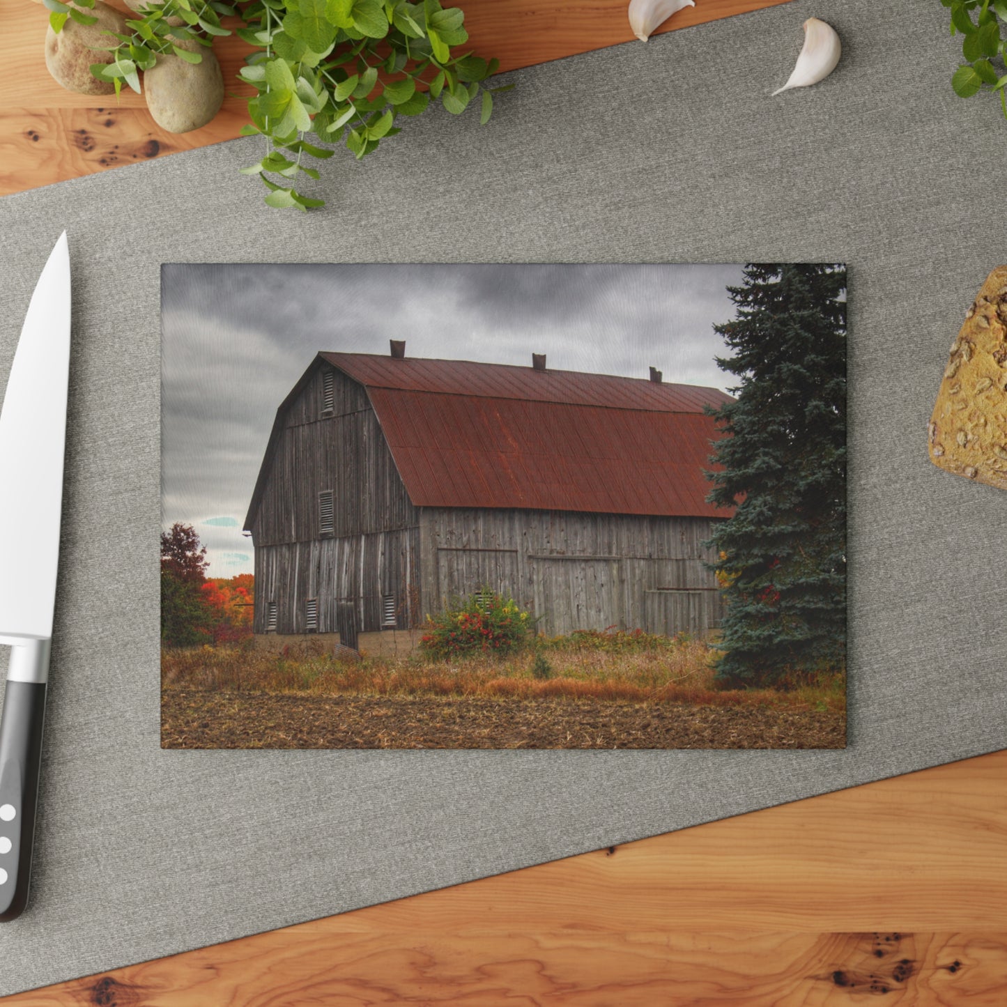 U R There Photography Sheridan Line Road Rusted Grey II Rustic Farmhouse Tempered-Glass Cutting Board