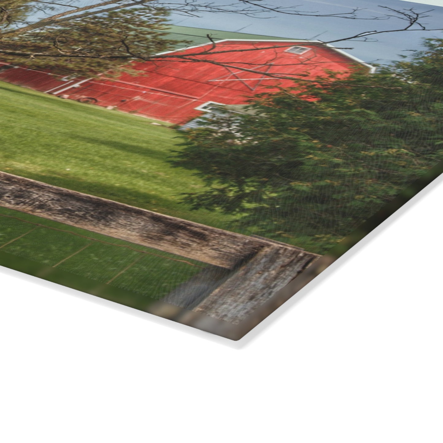 U R There Photography Roadside Red Beyond the Fence Rustic Farmhouse Tempered-Glass Cutting Board