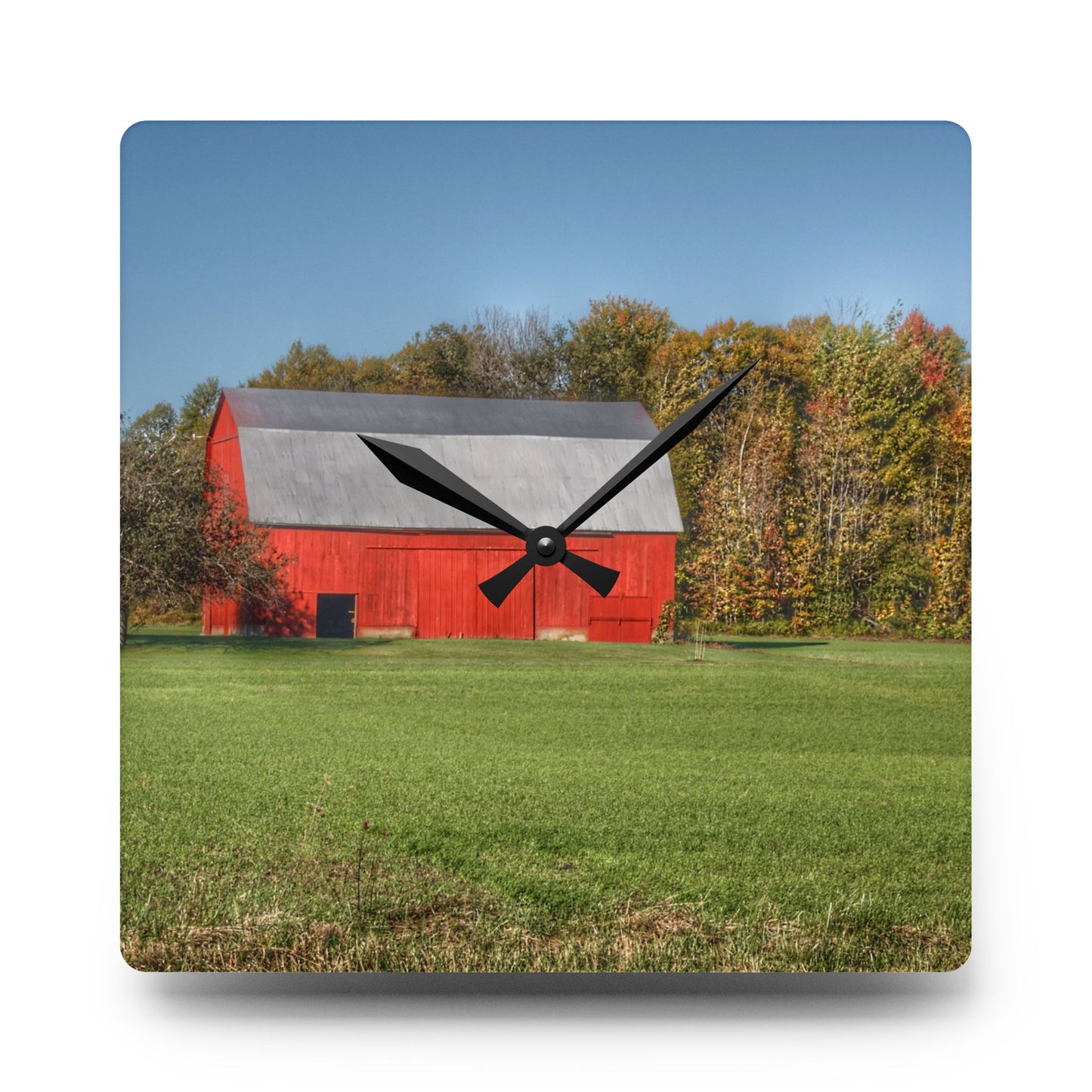 U R There Photography Ubly Road Red Rustic Farmhouse Acrylic Analog Wall Clock