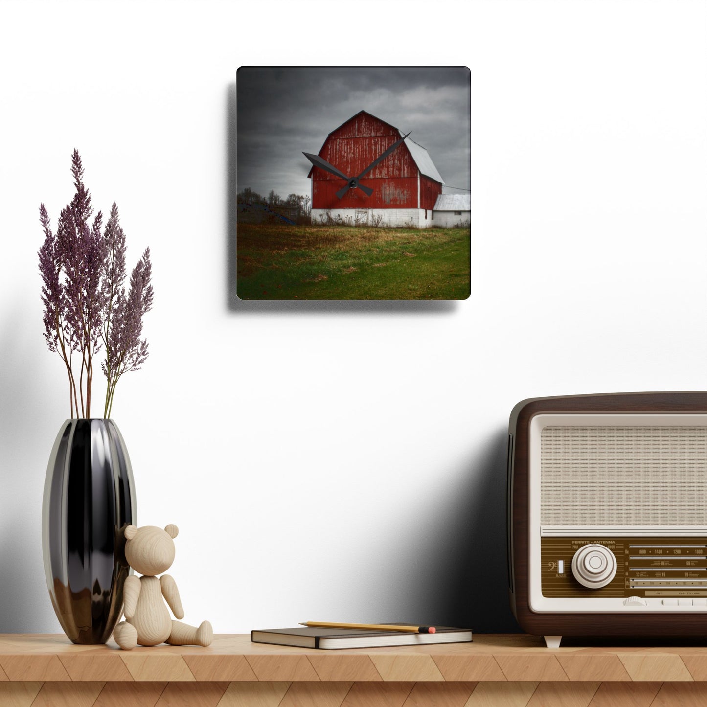 U R There Photography Mills Road Red II Rustic Farmhouse Acrylic Analog Wall Clock