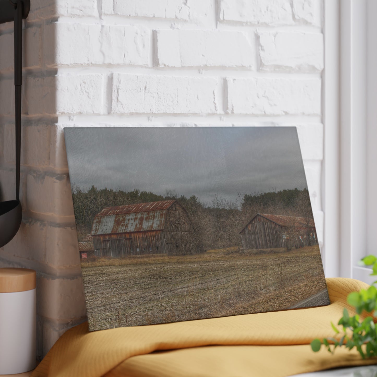 U R There Photography Barns of Arbela III Rustic Farmhouse Tempered-Glass Cutting Board