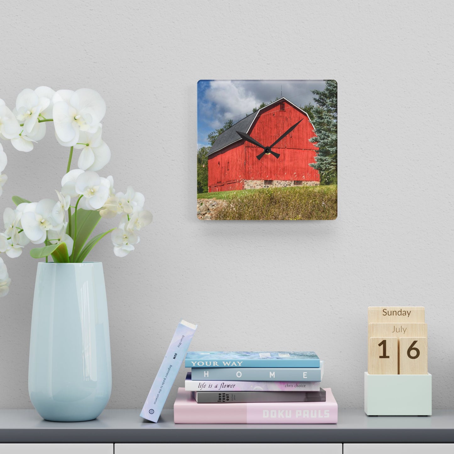 U R There Photography Oxford's Baldwin Red Rustic Farmhouse Acrylic Analog Wall Clock