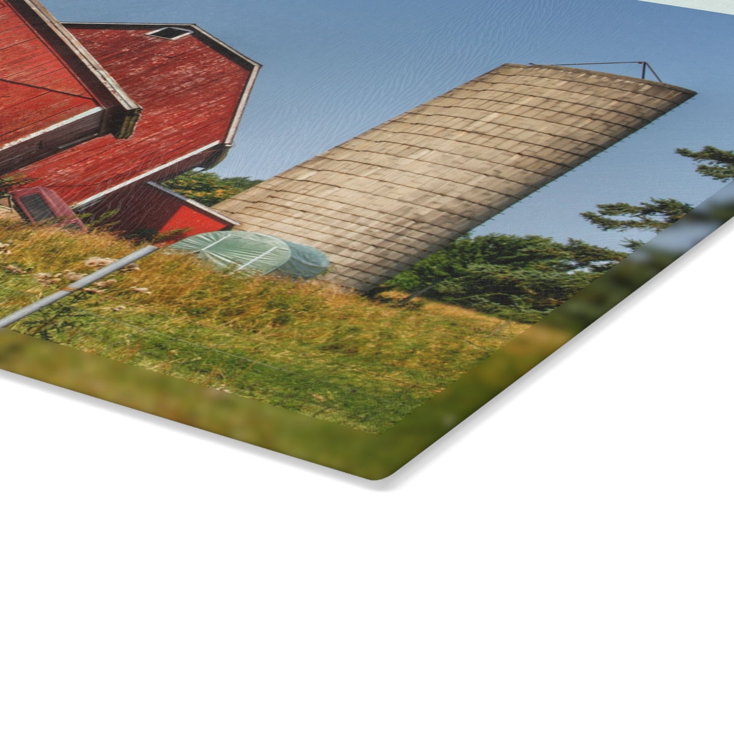 U R There Photography Shoemaker Road Reds Rustic Farmhouse Tempered-Glass Cutting Board