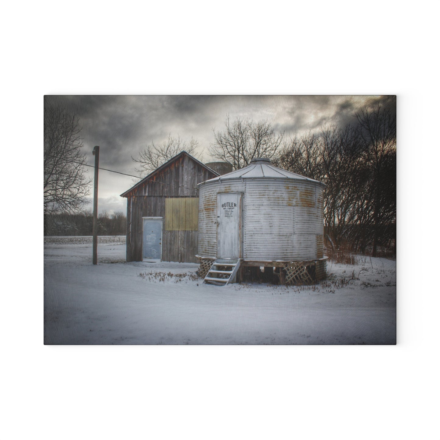 U R There Photography Vassar Silo and Shack Rustic Farmhouse Tempered-Glass Cutting Board