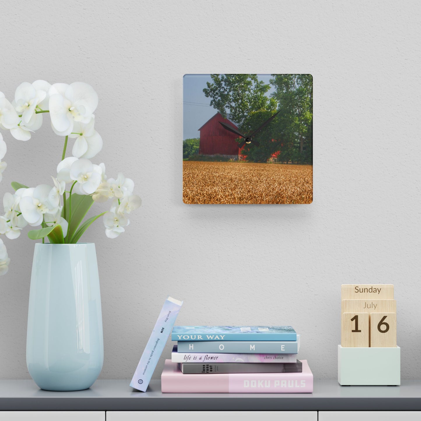 U R There Photography Tubspring Road Hidden Red Rustic Farmhouse Acrylic Analog Wall Clock