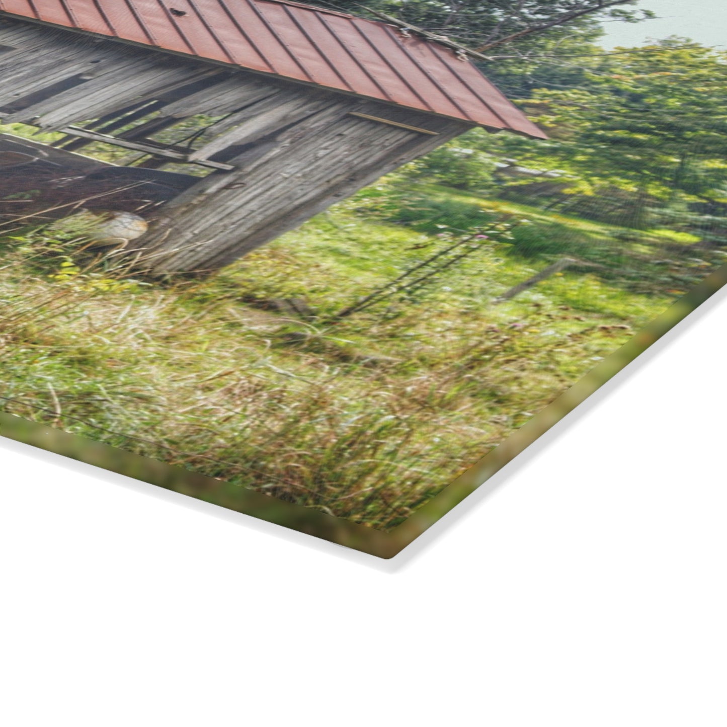 U R There Photography Silverwood Rusted Grey Shack Rustic Farmhouse Tempered-Glass Cutting Board