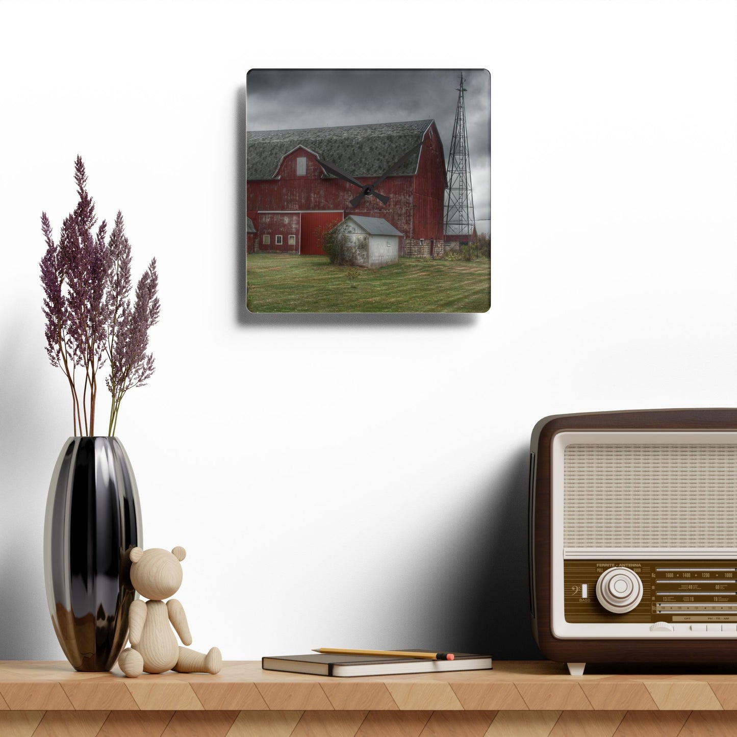 U R There Photography Weaver Road Red II Rustic Farmhouse Acrylic Analog Wall Clock