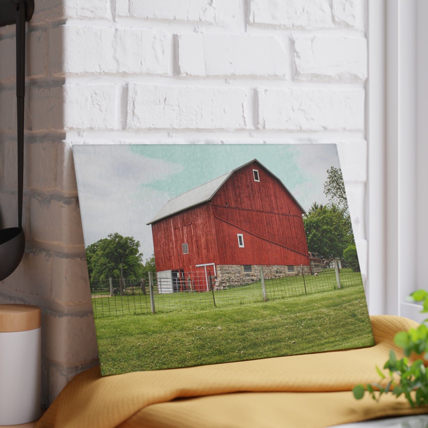 U R There Photography Elba Red II Rustic Farmhouse Tempered-Glass Cutting Board