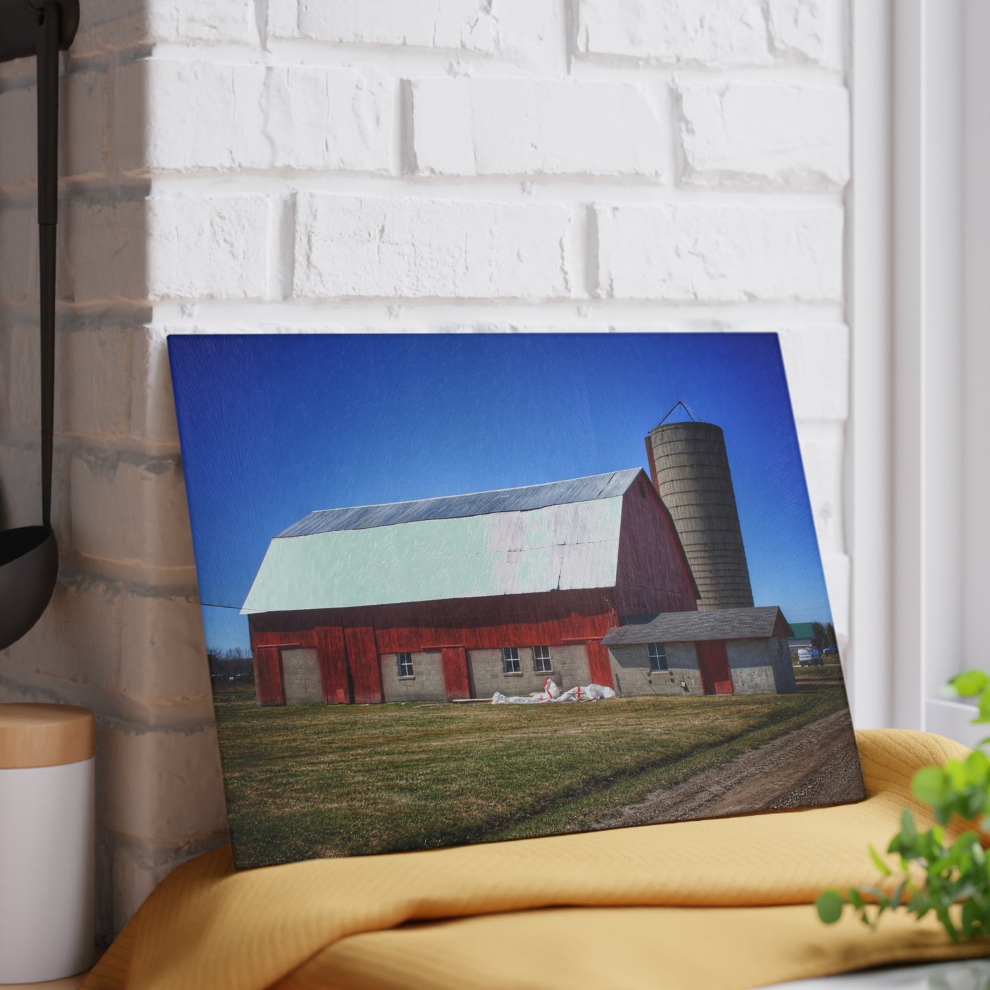 U R There Photography Burt Road Red and Silo Rustic Farmhouse Tempered-Glass Cutting Board